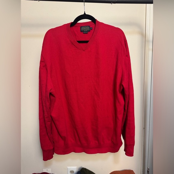 Cotton Cashmere pendleton vneck red sweater size XL - Picture 1 of 4